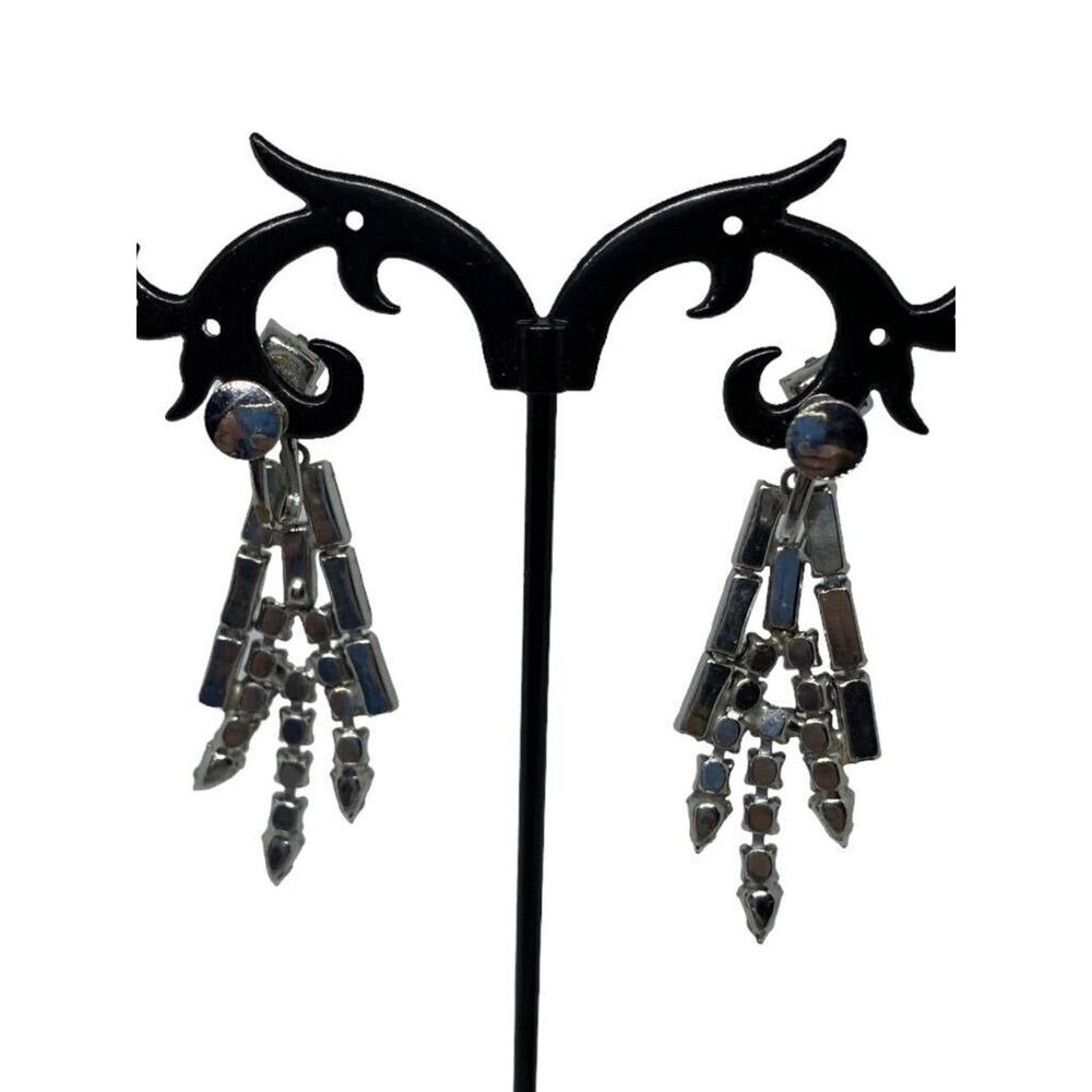 Vintage Rhinestone Earrings Dangle 2" Drop Screwback Non-Pierced - Picture 6 of 8